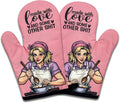 2 Pack Funny Baking Oven Mitts, Made with Love and Some Other Shit, Vintage Lady Heat Resistant Non-Slip Mitts, Humorous Bake Lovers Gifts, Housewarming Gifts for Women Hostess Chef Friend