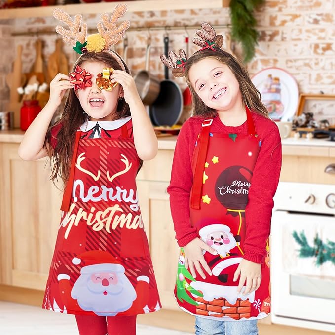Sylfairy Aprons for Kids Girls Rainbow Unicorn Apron Children Kitchen Chef Aprons Smock (Christmas tree, Small,3-5Years)