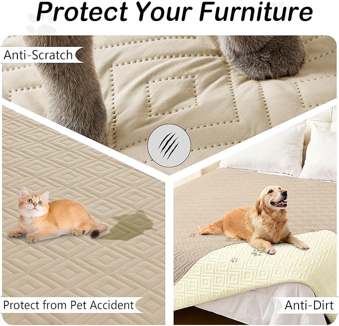 hyha Waterproof Dog Blanket, Soft Dog Bed Cover Pet Blankets, Waterproof Sofa Couch Cover for Dogs Washable, Reversible Pet Couch Covers for Sofa Furniture (82x120 Inch, Taupe/Beige)