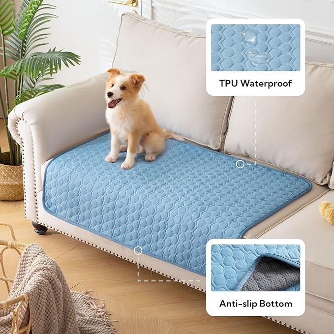 Soulbond Cooling Mat for Large Dogs - 25" x 35" Washable Cooling Mat for Cats, QMAX>0.3, Anti-Slip Bottom, Portable Summer Cool Puppy Bed Pad for Outdoor/Indoor/Cars/Travel Use, Ocean Blue