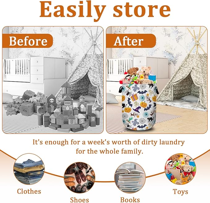 Pumpkin Magic Element Laundry Basket with Sturdy Handles, Halloween Collapsible Oxford Cloth Laundry Hamper Organizer Basket for Bathroom Bedroom 15.7x20 Inch