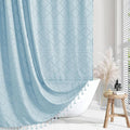 Siiluminisoy Extra Long Fog Blue Boho Shower Curtain - Woven Fabric, 72 x 84 Tufted Chevron Textured Striped Modern Farmhouse Minimalist Cloth Shower Curtain for Bathroom