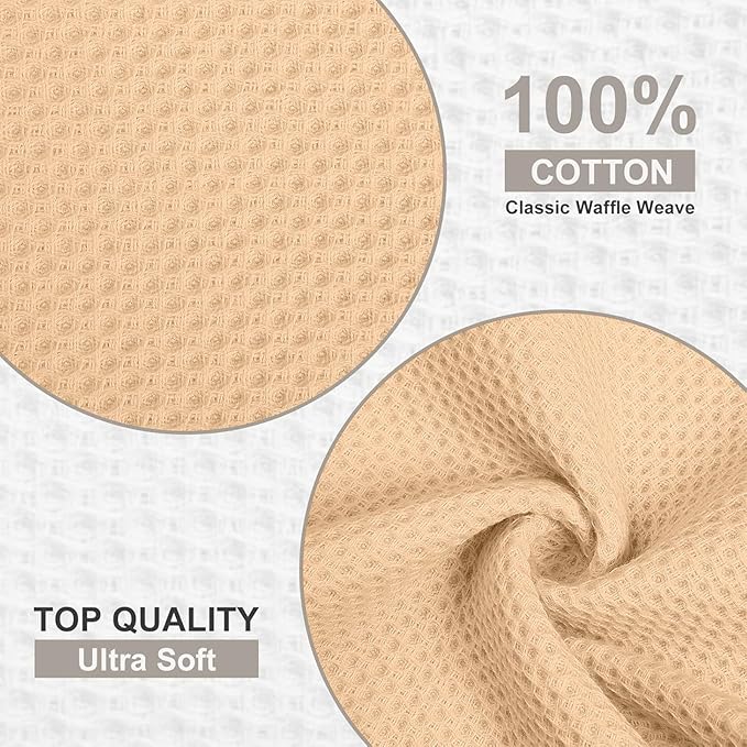 Kitinjoy 100% Cotton Waffle Weave Kitchen Towels (13 X 28 Inches, Apricot), 4-Pack Super Soft and Absorbent Dish Towel for Drying Dishes, Kitchen Hand Towels