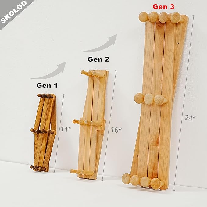 SKOLOO Large Hat Rack for Wall, Wooden Accordion Wall Hanger, Modern, Expandable Coat Hooks, Hat Display Rack for Home, Office, and Studio, 11 Peg, Natural
