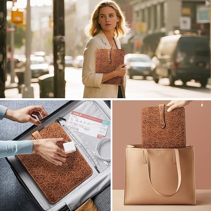 Thryxop Genuine Leather Laptop Sleeve for MacBook Air 13 inch M4 M3 M2 M1, Vertical & Slim Protective Case, Compatible with iPad Pro 12.9 & Magic Keyboard - Brown