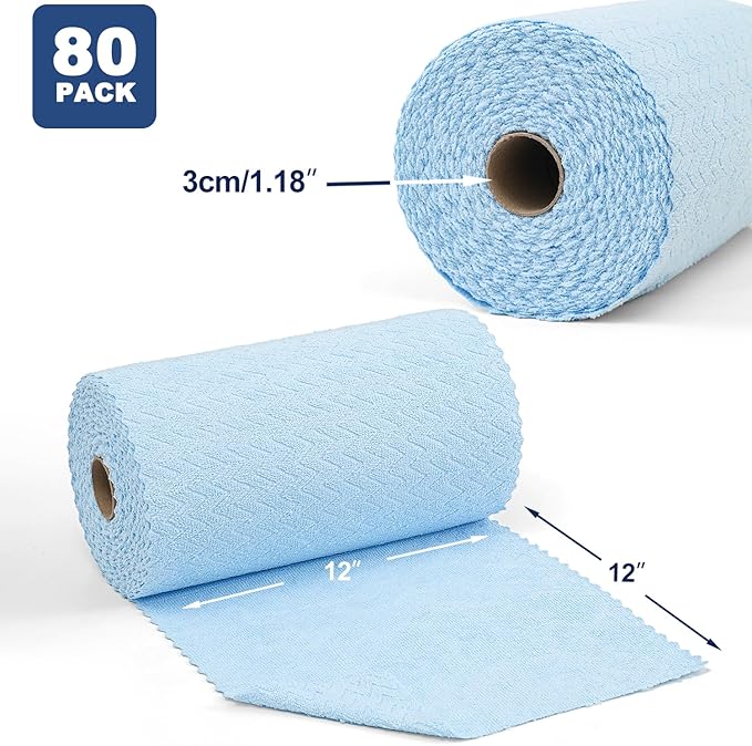 Tigona 80 Pack Microfiber Cleaning Cloth Roll Reusable Paper Towels 12"x12" Tear Away Cloth,Absorbent Dish Rags for House Kitchen,Wash Cloths,Lint Free Rags for Window Cars Cleaning Supplies
