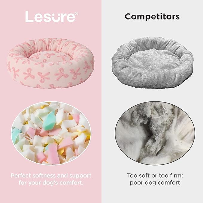 LE SURE Shown on TV Donut Medium Dog Bed - Round Cat Beds for Indoor Calming Bed Gift for Pets, Home Decor Cute Modern Beds with Jacquard Shaggy Plush & Anti Slip Bottom, 30 Inch, Pink Taffy