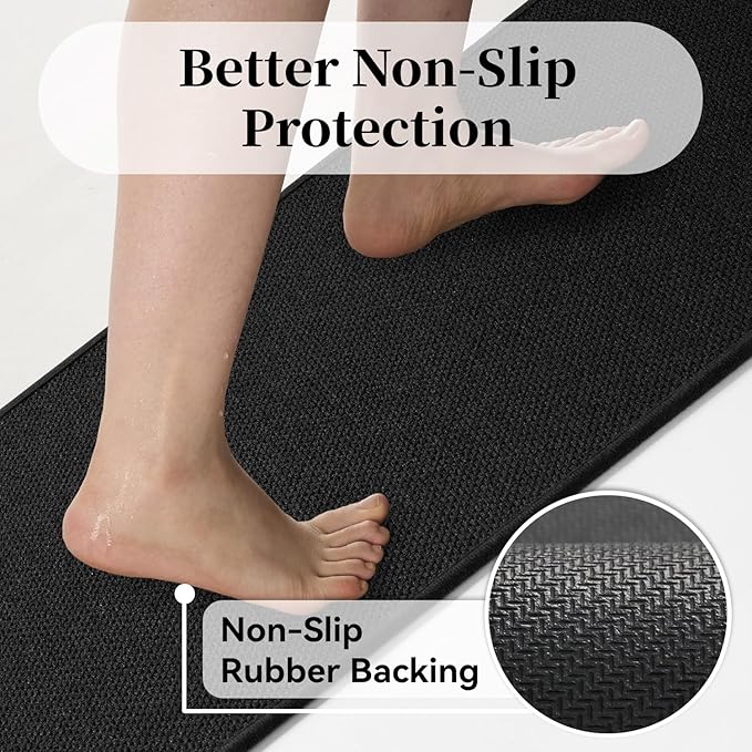 MontVoo Bath Mat Rug-Ultra Thin Non Slip Bath Mats for Bathroom Mat Quick Dry, Rubber Backing Washable Bathroom Rugs Fit Under Door, Absorbent Bath Rugs for Floor,17"x24",Black