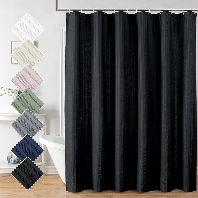 Aiyufeng Moga 3D Embossed Waterproof Fabric Shower Curtain - Hotel Quality Soft Black Shower Curtain Fabric, Light-Weight Cloth & Machine Washable - Standard Size 72x72, Black