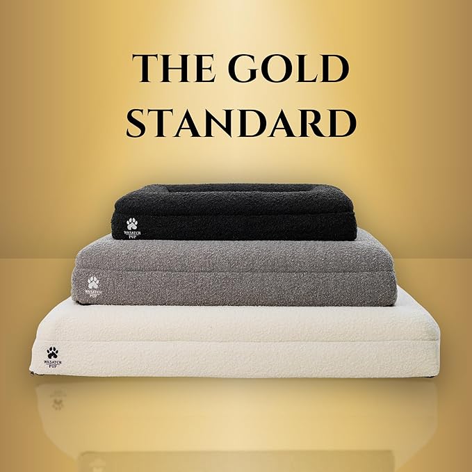 Wasatch Pup Luxury Boucle Fabric Orthopedic Large Dog Bed with Memory Foam | Breathable Comfort and Washable Dog Couch Bed with Waterproof Liner & Cover | Ideal Pet Beds for Big Dogs - Bone (45"x36x7)