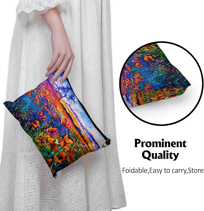Cafl Poppy Field Makeup Bag Travel Large Poppy Painting Cosmetic Bag Organizer toiletry Essentials Jewelry Zipper Bag Gift For Women -10×8 inch