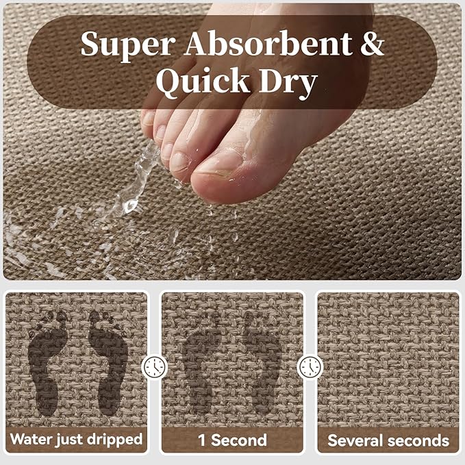 MontVoo Bath Mat Rug-Ultra Thin Non Slip Bath Mats for Bathroom Mat Quick Dry, Rubber Backing Washable Bathroom Rugs Fit Under Door, Absorbent Bath Rugs for Floor,17"x24",Beige