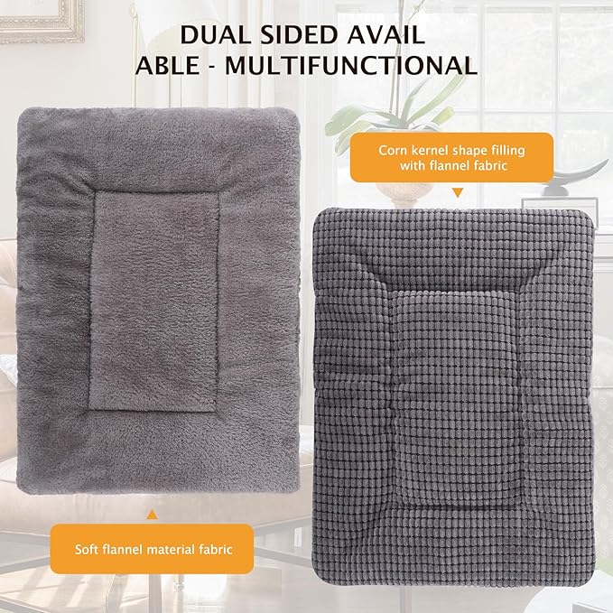 Vetasac Reversible Dog Bed Mat with Plush and Corn Velvet,Soft Warm Pet Cushion, Dual Purpose Washable Sleeping Mattress Bed for Small Medium Large Dog and Cat XB004 (48"*30", Light Grey)