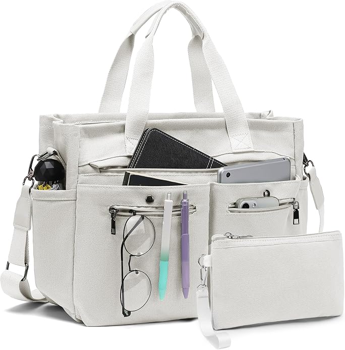 Women's Large Canvas Tote Bag Set (2PCs) - Ideal for Laptop, Hobo, Crossbody, Handbag, Travel, Gym & Work