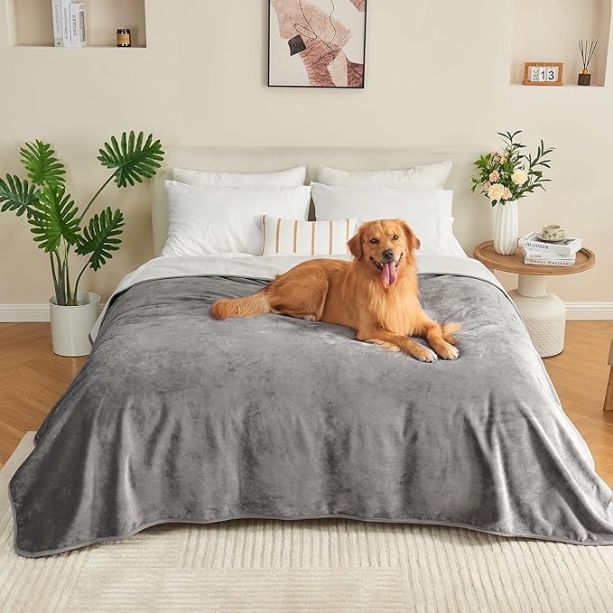 Yaning Waterproof Blanket 40"x60" for Adults, Reversible Waterproof Bed Cover for Dogs Cats Pets, Soft Leakproof Blanket for Bed Couch Sofa Furniture Protector, Grey/Light Grey