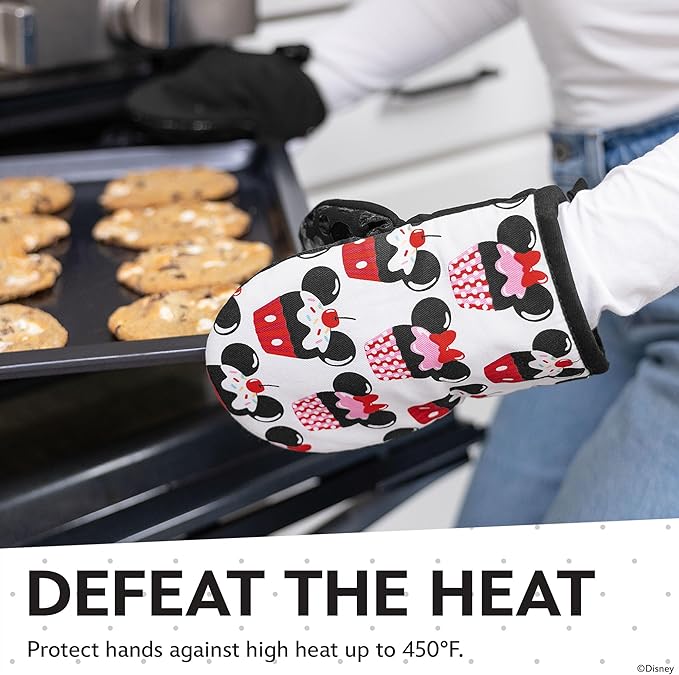 Disney Oven Mitts - 5.5” x 7.5” Heat-Resistant Mini Oven Mitts with Non-Slip Printed Silicone Disney Silhouettes - Mickey & Minnie, Stitch, Winnie The Pooh