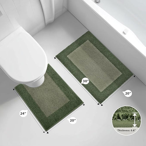 anllugs Bathroom Rugs U-Shaped 20" x 24", Non-Slip Extra Soft Absorbent Bath Rugs, Machine Washable Quick Dry Bath Mats for Toilet Base, Sage Green & Budding Green