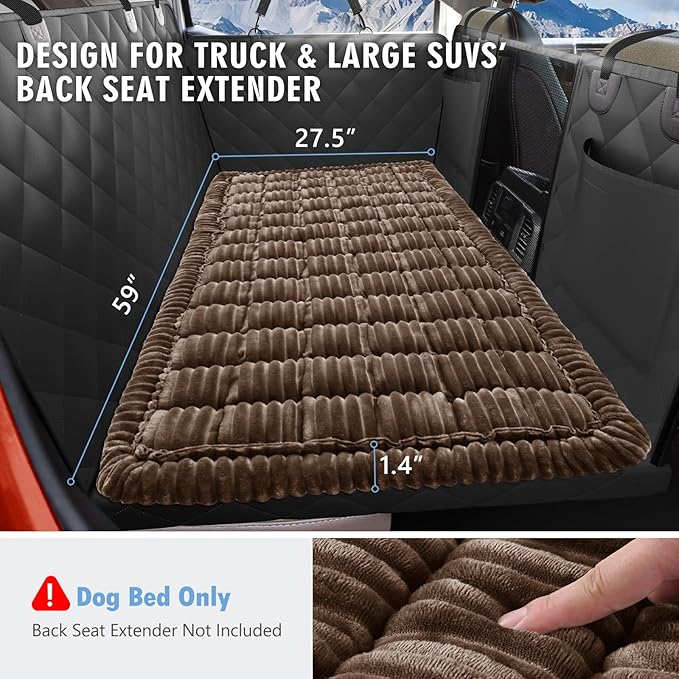 ROUWINNE Dog Bed for Truck Back Seat Non-Slip, Truck Dog Bed Soft and Comfortable, Back Seat Pet Bed Mat for Travel, Pet Car Blanket for Backseat Extender and Seat Covers Brown 59”X27.5”
