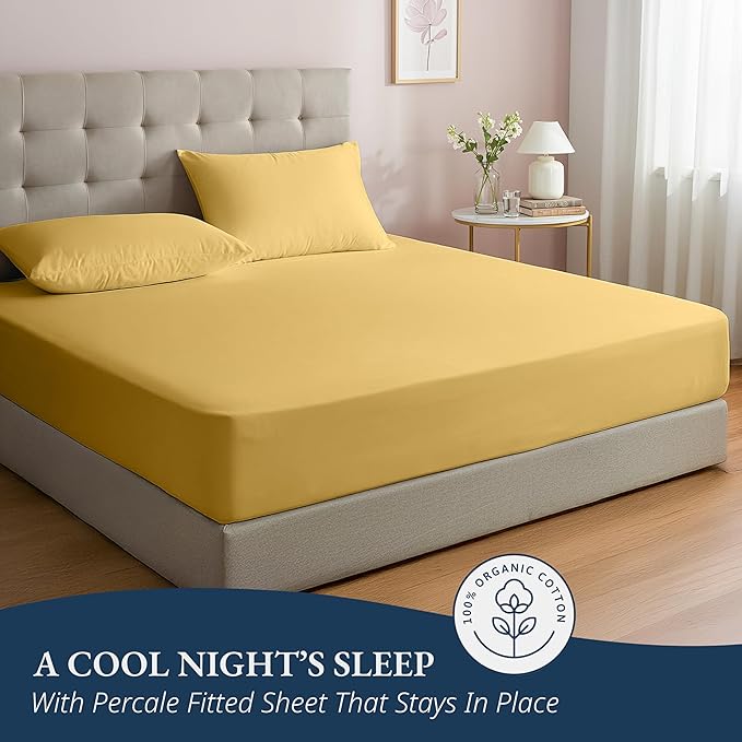 LANE LINEN Twin XL Fitted Sheet, 100% Organic Cotton 2-Piece Set (1 Fitted Sheet, 1 Pillowcase), Percale Weave, Bottom Sheet, Soft, Breathable, Fits Mattress Upto 15" Deep - Cocoon (No Flat Sheet)