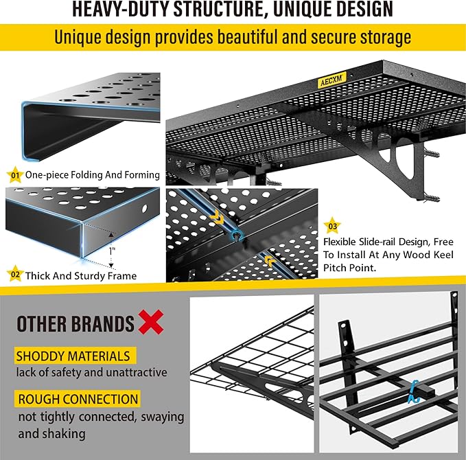 Aecxm 4-Pack 1.64x4ft Adjustable Garage Wall Shelving 1120lbs Load Capacity Heavy Duty Wall Mounted Storage Shelf Metal Floating Shelves for Garage(Black)