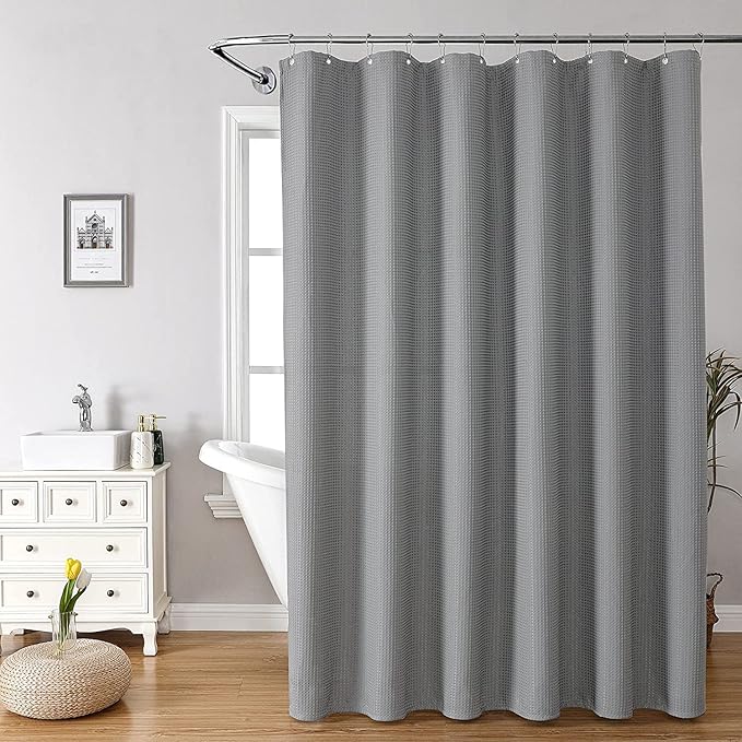 MISS SELECTEX Fabirc Shower Curtain for Bathroom, 230GSM Matt Waffle Water Repellent Durable Fabric Spa Hotel Shower Curtain, Machine Washable Cloth Shower Curtain(72Wx84H,Grey)