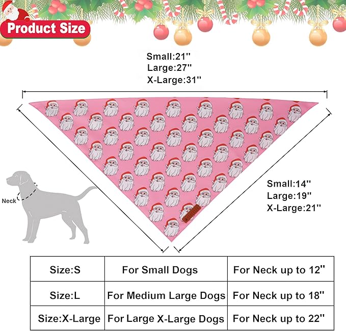 ADOGGYGO Pink Christmas Dog Bandanas 2 Pack, Reversible Santa Snowman Xmas Scarf Bib, Adjustable Fit Pink Christmas Bandana for Medium Large Dogs Girl (Large)