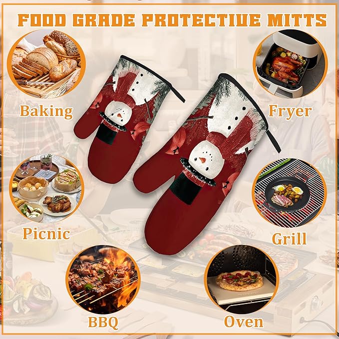 Christmas Snowman Oven Mitts and Pot Holders,Cardinal Heat Resistant Oven Mitts Gloves and Pot Holder for Home Kitchen Decorations Cooking Baking BBQ Gifts,Set of 4