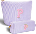 Btffitting Personalized Makeup Bag for Women Girls - Fashion Cosmetic Bag Trendy Travel Toiletry Bag with Initials Letter - Teen Gifts - Lavender,P