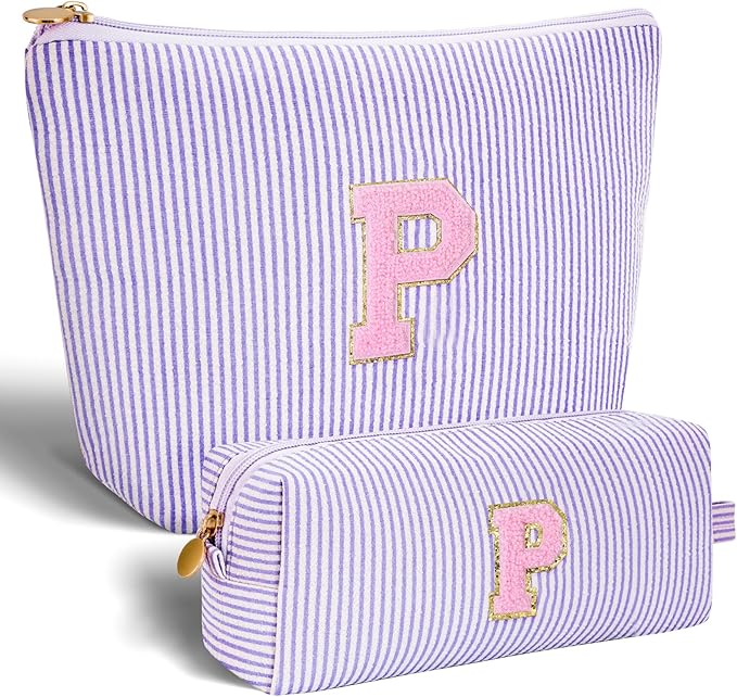Btffitting Personalized Makeup Bag for Women Girls - Fashion Cosmetic Bag Trendy Travel Toiletry Bag with Initials Letter - Teen Gifts - Lavender,P