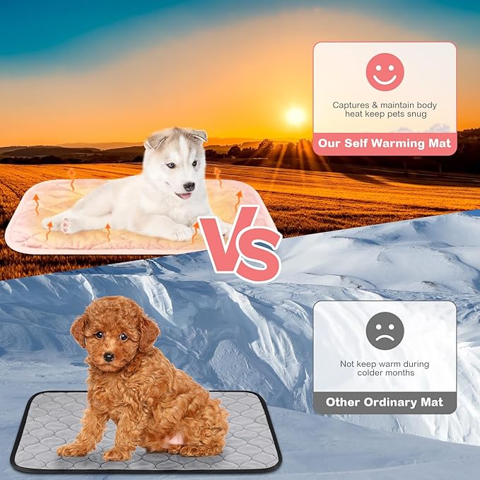 Clysee 2 Pack Self Heating Cat Mat Self Warming Pet Pads Washable Kennel Mat Dog Crate Pad Reflects Body Heat Non Skid Cat Thermal Pads for Puppy Indoor Outdoor(Pink,16 x 20 Inches)