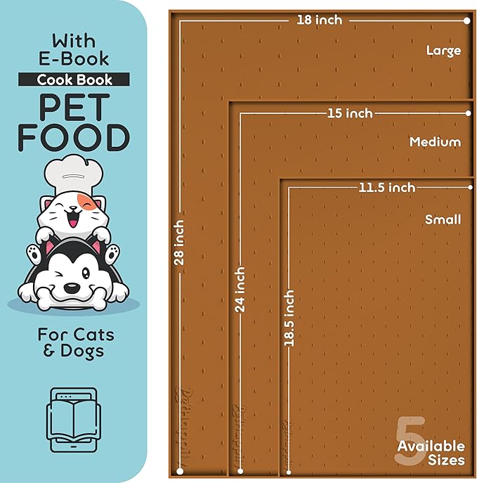 PetHappily Dog Food Mat - Raised Edges Dogs Mat for Food and Water Prevent Spill, Waterproof Cat Food Mats Protect Floors, Easy Clean Dog Bowl Mats for Food and Water, Silicone Pet Food Tray