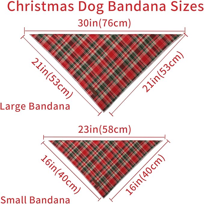 UP URARA PUP Christmas Plaid Dog Bandana–Red and Green Checked Triangle Scarf for Small Medium Large Dogs, Soft Cotton Pet Bib for Winter & New Year, Adjustable Dog Kerchief