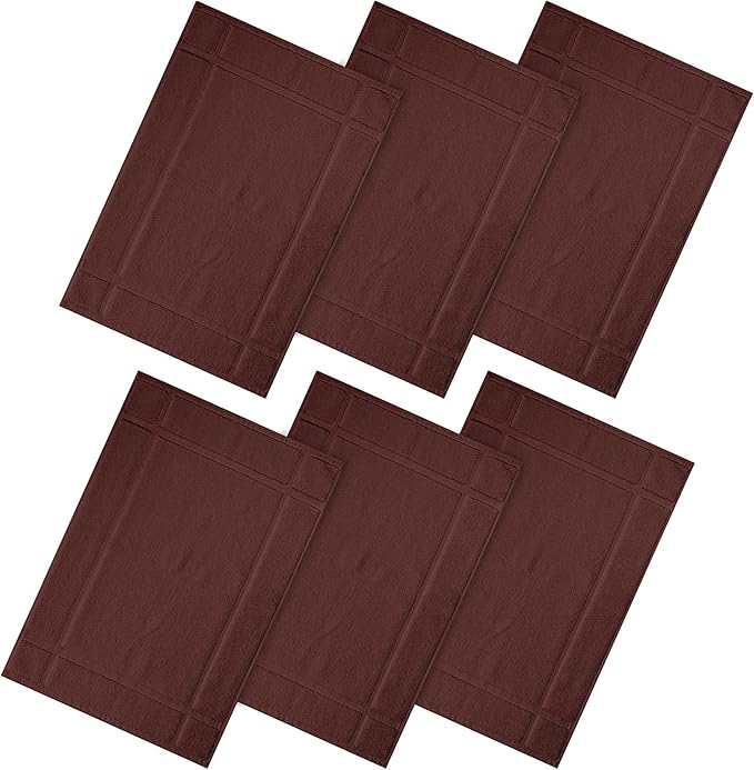 Ample Decor 100% Cotton Bath Mats 34 x 20 Inches, Quick Dry, 1350 GSM Banded Border Shower Bathroom Floor Mat, Not Bathroom Rug - Brown, Pack of 6