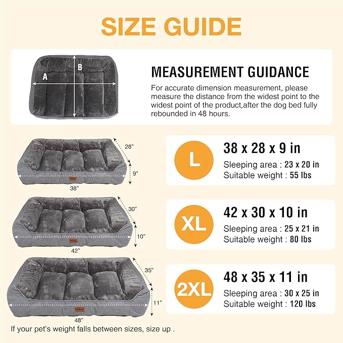 ZAKAPAWS Orthopedic Dog Bed for Large Dogs - Waterproof Memory Foam Dog Couch Bed with Sides, Pet Beds with Washable Cover & Non-Slip Bottom, Grey, 38x28 Inch