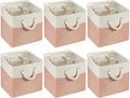 Geiserailie 6 Pcs 11 x 11 Inch Cube Storage Bins Fabric Storage Organizer Bins Foldable Cube Baskets with Sturdy Carry Handles Wicker Baskets for Home (Orange Pink and White)