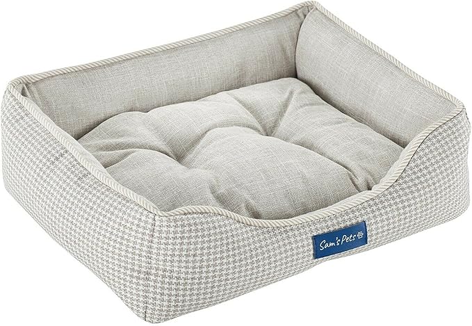 Sam's Pets Arlo Orthopedic Brown Plaid Dog Bed with Soft Fabric, Easy Cleaning, Non-Slip Grip, Modern Design, Extra Small