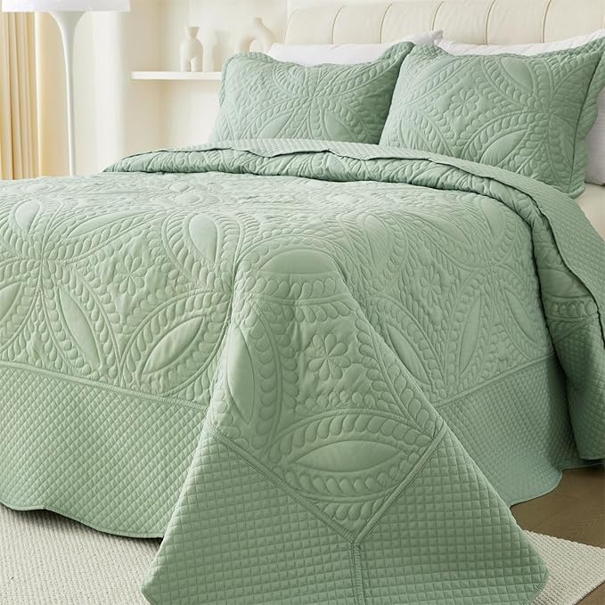 Cmfshape Oversize King Bedspread 128"x120",3 Piece California King Quilt,Lightweight Bed Quilt Set for All Season,Modern Coin Pattern Bedding Set Summer