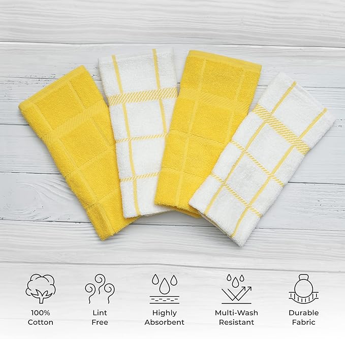 Mellow Buff 100% Cotton Terry Dish Cloth & Dish Towel, 6 Pack, Super Soft and Absorbent Kitchen Towels, Perfect for Kitchen Cleaning and Dish Washing (Yellow (DT and DC Combo))