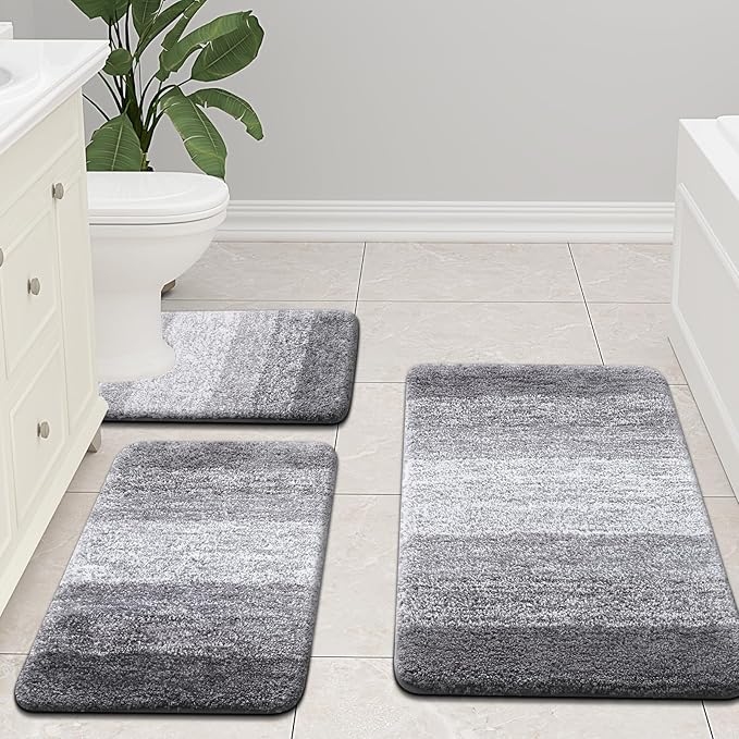 Arotive Microfiber Bathroom Rugs, Shaggy Soft and Absorbent Bath Rug, Non-Slip, Thick Plush Machine Washable Dry Bath Mats for Bathroom, Tub and Shower, 40x24, Grey, Rectangular