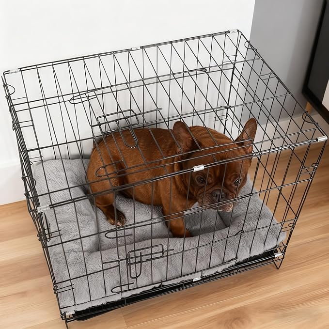 zihapgpzp 24 Inch Dog Crate Bed Washable, Comfort Fluffy Plush Dog Cushion Kennel Pad for Small Doggie and Cats, Non-Slip and Machine Washable Deluxe Pet Sleeping Mat, 24" x 18"x 2", Light Grey