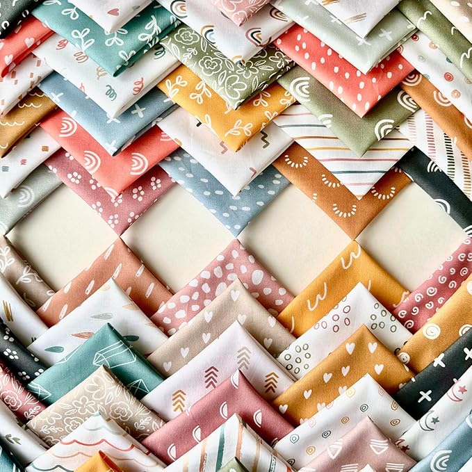 Soft Pastel Abstract Patchwork Cotton Fabric Set – 60 Pre-Cut 8×8 inch Squares, Eco-Printed 100% Cotton 140 GSM