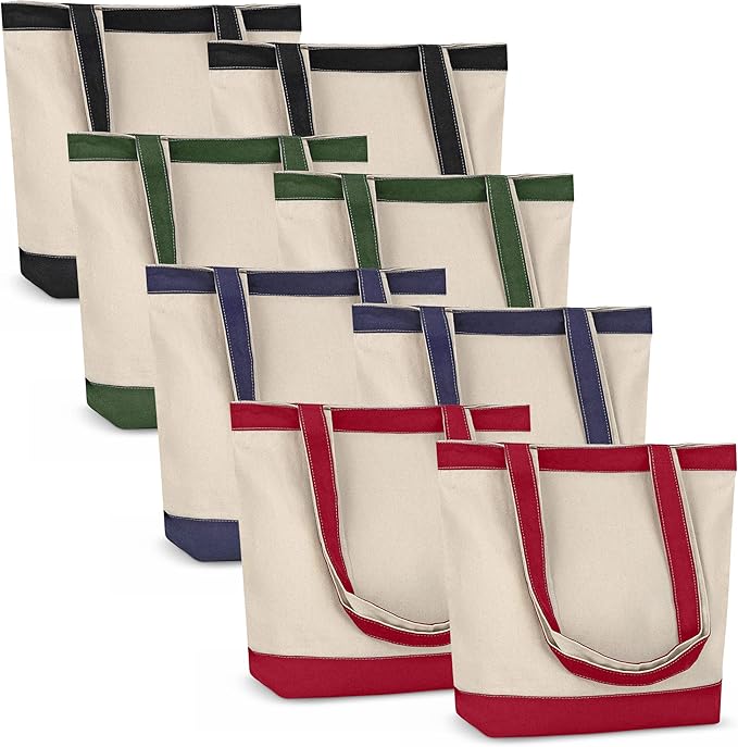 Canvas Tote Bag with Handles for Woman, Reusable Cloth Bag for Groceries and Shopping In Bulk - Blank Cotton Tote Bag, Suitable for DIY Projects HEAVY DUTY, 16"X14.5" With 4” Gusset, Assorted 8 Pack