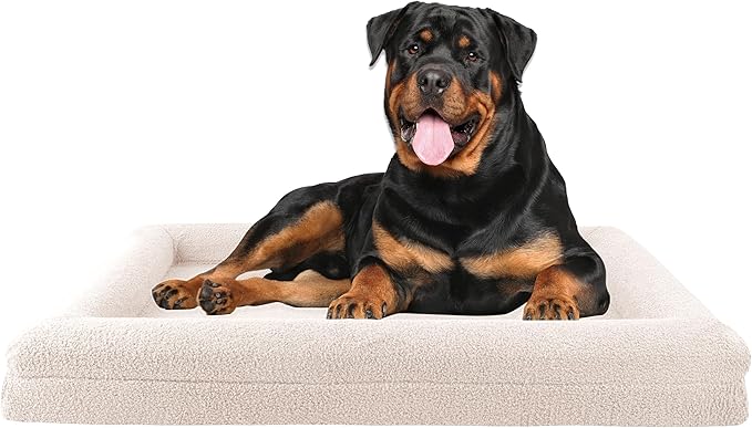 PETMAKER Orthopedic Pet Bed - 45in Large Dog Bed with Supportive Bolster, Nonslip Bottom, and Removable Washable Cover - Memory Foam Pet Beds for Large Dogs - Dog Products (Cream)