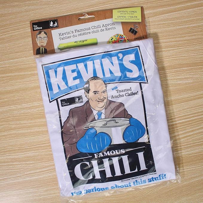 Prime Party The Office Kevin's Famous Chili Cook-Off Apron with Pockets and Adjustable Neck Strap 100% White Cotton for Kitchen Crafting BBQ