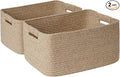 2 Pack Large Storage Basket for Organizing, 17.5"x13.5"x7.5" Woven Basket for Shelves, Closet Cube Storage Bins with Wrapped Handle, Cotton Rope Baskets for Kitchen, Clothes, Toys (Natural)