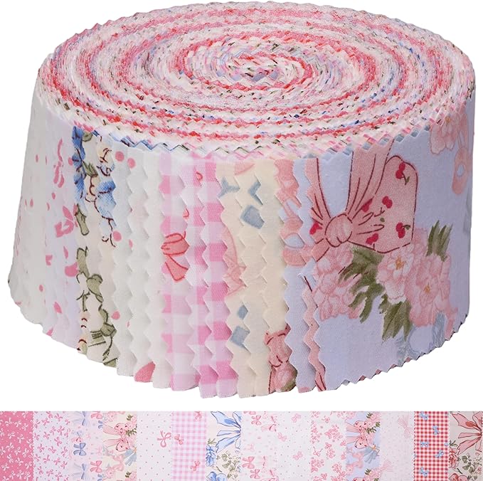 Hanjunzhao Bow Jelly Rolls for Quilting Clearance, 42 Strip 2.5" x 44" Jelly Roll Fabric, Soft Cotton Fabric Strips for Blanket, Rug, Gift Wrapping, Hair Band & Holiday Valentine Party Décor, Bows