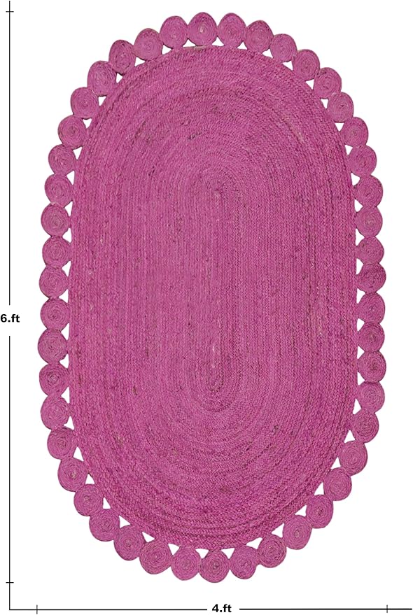Oval Rug 6x8 Area Rug Kilim Rug Pink Solid Design 0.27 inches ThickIndoor Outdoor Rug Flatweave Rug High Traffic Area Lake House Bedroom Dining Room Living Room