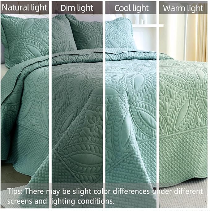 Cmfshape Oversize King Bedspread 114"x102",3 Pieces California King Size Quilt,Lightweight Blue Quilt Set for All Season,Modern Coin Pattern Bedding Set(1 Quilt,2 Pillowshams)