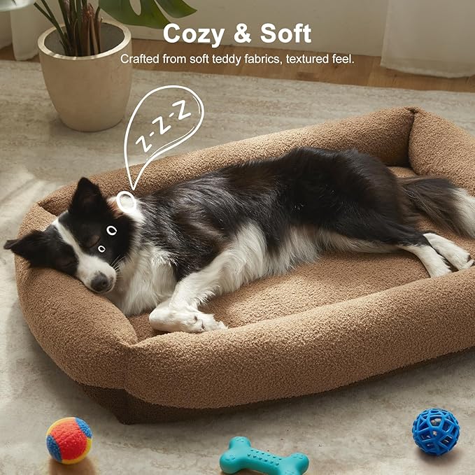 FURTIME Washable Dog Bed Extra Large Sized Dogs, Washable Comfy Fluffy XL Dog Bed, Removable Zipper Cover Machine Wash, Soft Sleeping Bed Durable Pet Cuddler with Anti-Slip Bottom, 42"x30"x8", Brown
