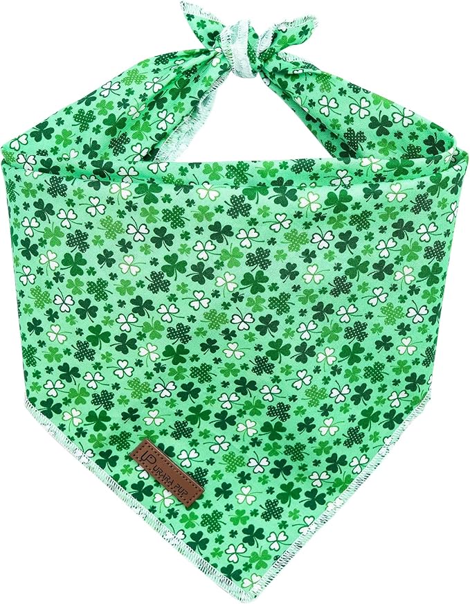 UP URARA PUP St. Patrick's Dog Bandanas, Shamrock Triangle Bid Scarf for Medium Large Girl Boy Dogs, Spring Cotton Puppy Kerchief, Green Dog Bandana